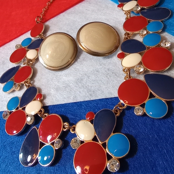 Charming Charlie Red, White & Blue Enamel Bib Necklace AND Enamel Post Earrings - Picture 2 of 5